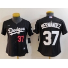 Women's Los Angeles Dodgers #37 Teoscar Hernandez Number Black Cool Base Stitched Jersey