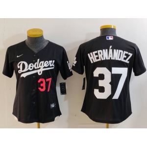 Women's Los Angeles Dodgers #37 Teoscar Hernandez Number Black Cool Base Stitched Jersey