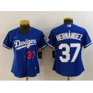 Women's Los Angeles Dodgers #37 Teoscar Hernandez Number Blue Cool Base Stitched Jersey