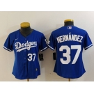 Women's Los Angeles Dodgers #37 Teoscar Hernandez Number Blue Cool Base Stitched Jerseys