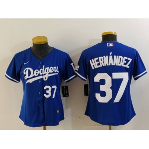 Women's Los Angeles Dodgers #37 Teoscar Hernandez Number Blue Cool Base Stitched Jerseys