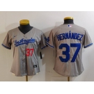 Women's Los Angeles Dodgers #37 Teoscar Hernandez Number Grey With Los Cool Base Stitched Jersey