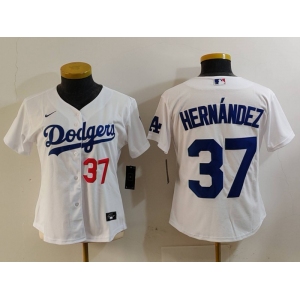 Women's Los Angeles Dodgers #37 Teoscar Hernandez Number White Cool Base Stitched Jersey