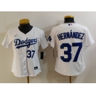 Women's Los Angeles Dodgers #37 Teoscar Hernandez Number White Cool Base Stitched Jerseys