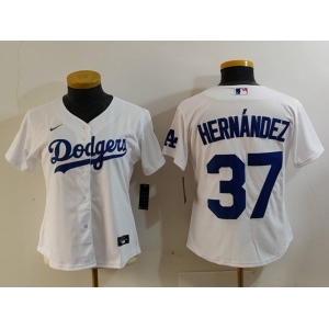 Women's Los Angeles Dodgers #37 Teoscar Hernandez White Cool Base Stitched Jersey