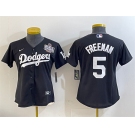 Women's Los Angeles Dodgers #5 Freddie Freeman Black 2024 World Series Cool Base Stitched Baseball Jersey