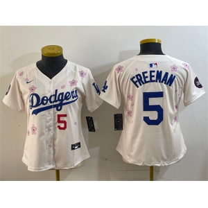 Women's Los Angeles Dodgers #5 Freddie Freeman Cream 2025 Tokyo Series Limited Stitched Baseball Jersey