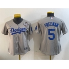 Women's Los Angeles Dodgers #5 Freddie Freeman Grey 2024 World Series Cool Base Stitched Baseball Jersey