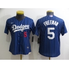 Women's Los Angeles Dodgers #5 Freddie Freeman Navy Blue Pinstripe Stitched MLB Cool Base Nike Jersey