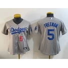 Women's Los Angeles Dodgers #5 Freddie Freeman Number Grey Cool Base Stitched Jersey