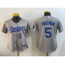 Women's Los Angeles Dodgers #5 Freddie Freeman Number Grey Cool Base Stitched Jerseys