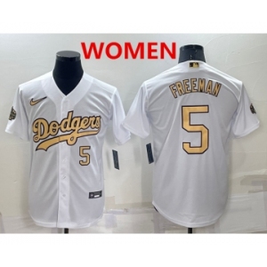 Women's Los Angeles Dodgers #5 Freddie Freeman Number White 2022 All Star Stitched Cool Base Nike Jersey