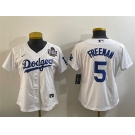 Women's Los Angeles Dodgers #5 Freddie Freeman White 2024 World Series Cool Base Stitched Baseball Jersey