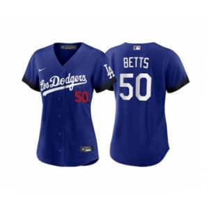 Women's Los Angeles Dodgers #50 Mookie Betts 2021 Royal City Connect Cool Base Stitched Baseball Jersey