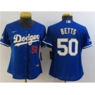 Women's Los Angeles Dodgers #50 Mookie Betts Blue Gold Championship Cool Base Stitched Baseball Jersey