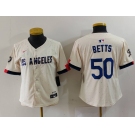 Women's Los Angeles Dodgers #50 Mookie Betts Cream 2024 City Connect Limited Stitched Jersey