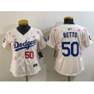 Women's Los Angeles Dodgers #50 Mookie Betts Cream 2025 Tokyo Series Limited Stitched Baseball Jersey