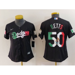 Women's Los Angeles Dodgers #50 Mookie Betts Mexico Black Cool Base Stitched Jersey