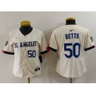 Women's Los Angeles Dodgers #50 Mookie Betts Number Cream 2024 City Connect Limited Stitched Jerseys