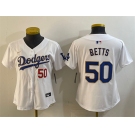 Women's Los Angeles Dodgers #50 Mookie Betts White Gold Home Limited Stitched Baseball Jersey