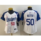 Women's Los Angeles Dodgers #50 Mookie Betts White Royal 2025 Tokyo Series Limited Stitched Baseball Jersey