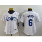 Women's Los Angeles Dodgers #6 Trea Turner White Stitched MLB Cool Base Nike Jersey