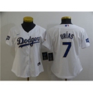 Women's Los Angeles Dodgers #7 Julio Urias White Gold Championship Cool Base Stitched Baseball Jersey