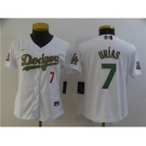 Women's Los Angeles Dodgers #7 Julio Urias White Green 2020 World Series Stitched Baseball Jersey