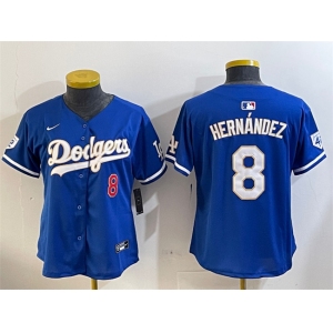 Women's Los Angeles Dodgers #8 Enrique Hernández Blue 2024 Jackie Robinson Patch Limited Stitched Baseball Jersey