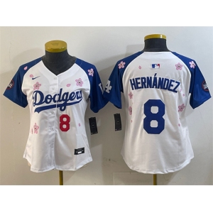 Women's Los Angeles Dodgers #8 Enrique Hernández White Royal 2025 Tokyo Series Limited Stitched Baseball Jersey(