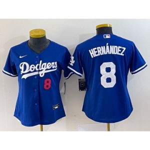 Women's Los Angeles Dodgers #8 Kike Hernandez Number Blue Stitched Cool Base Nike Jersey