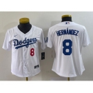 Women's Los Angeles Dodgers #8 Kike Hernandez Number White Stitched Cool Base Nike Jersey