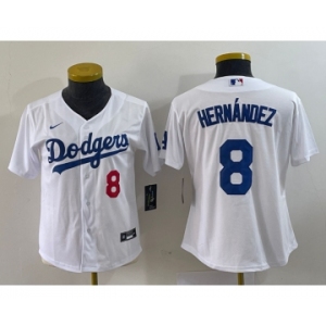 Women's Los Angeles Dodgers #8 Kike Hernandez Number White Stitched Cool Base Nike Jersey