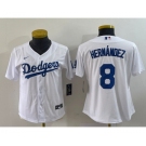 Women's Los Angeles Dodgers #8 Kike Hernandez White Stitched Cool Base Nike Jersey