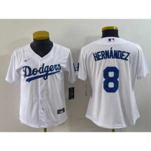 Women's Los Angeles Dodgers #8 Kike Hernandez White Stitched Cool Base Nike Jersey