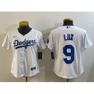 Womens Los Angeles Dodgers #9 Gavin Lux White Stitched Cool Base Nike Jersey