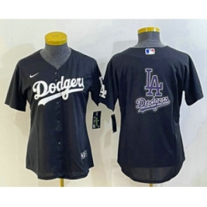 Women's Los Angeles Dodgers Big Logo Black MLB Cool Base Nike Jerseys