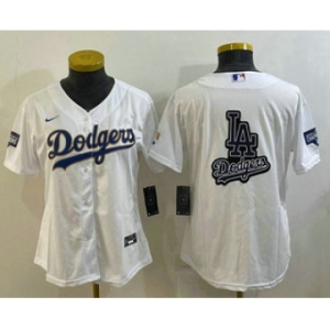 Women's Los Angeles Dodgers Big Logo White Gold Championship Stitched MLB Cool Base Nike Jerseys