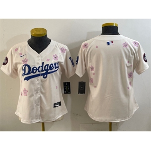Women's Los Angeles Dodgers Blank Cream 2025 Tokyo Series Limited Stitched Baseball Jersey