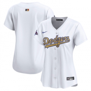 Women's Los Angeles Dodgers Blank White 2025 Gold Collection Limited Stitched Baseball Jersey
