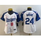 Women's Los Angeles Dodgers Front #8 Back #24 Kobe Bryant White Royal 2025 Tokyo Series Limited Stitched Baseball Jersey