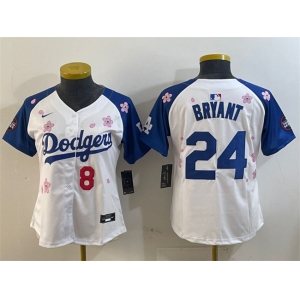 Women's Los Angeles Dodgers Front #8 Back #24 Kobe Bryant White Royal 2025 Tokyo Series Limited Stitched Baseball Jersey