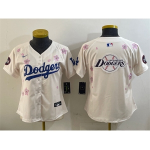 Women's Los Angeles Dodgers Team Big Logo Cream 2025 Tokyo Series Limited Stitched Baseball Jersey