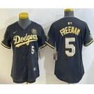 Women's Los Men's Los Angeles Dodgers #5 Freddie Freeman Black Gold 2024 World Series 34 Patch Stitched Cool Base Jerseys