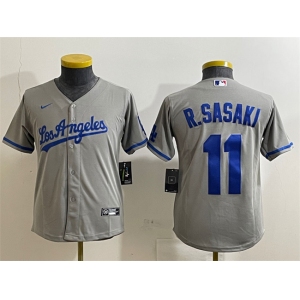 Youth Los Angeles Dodgers #11 Roki Sasaki Grey Cool Base Stitched Baseball Jerseys