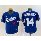 Youth Los Angeles Dodgers #14 Enrique Hernandez Number Blue Stitched Cool Base Nike Jersey