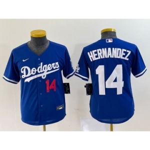Youth Los Angeles Dodgers #14 Enrique Hernandez Number Blue Stitched Cool Base Nike Jersey