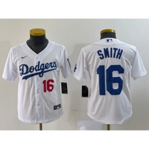 Youth Los Angeles Dodgers #16 Will Smith Number White Stitched Cool Base Nike Jersey