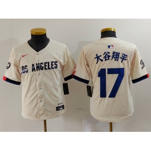 Youth Los Angeles Dodgers #17 大谷翔平 Cream Blue 2024 City Connect Limited Stitched Jersey