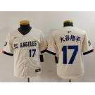 Youth Los Angeles Dodgers #17 大谷翔平 Number Cream Blue 2024 City Connect Limited Stitched Jerseys